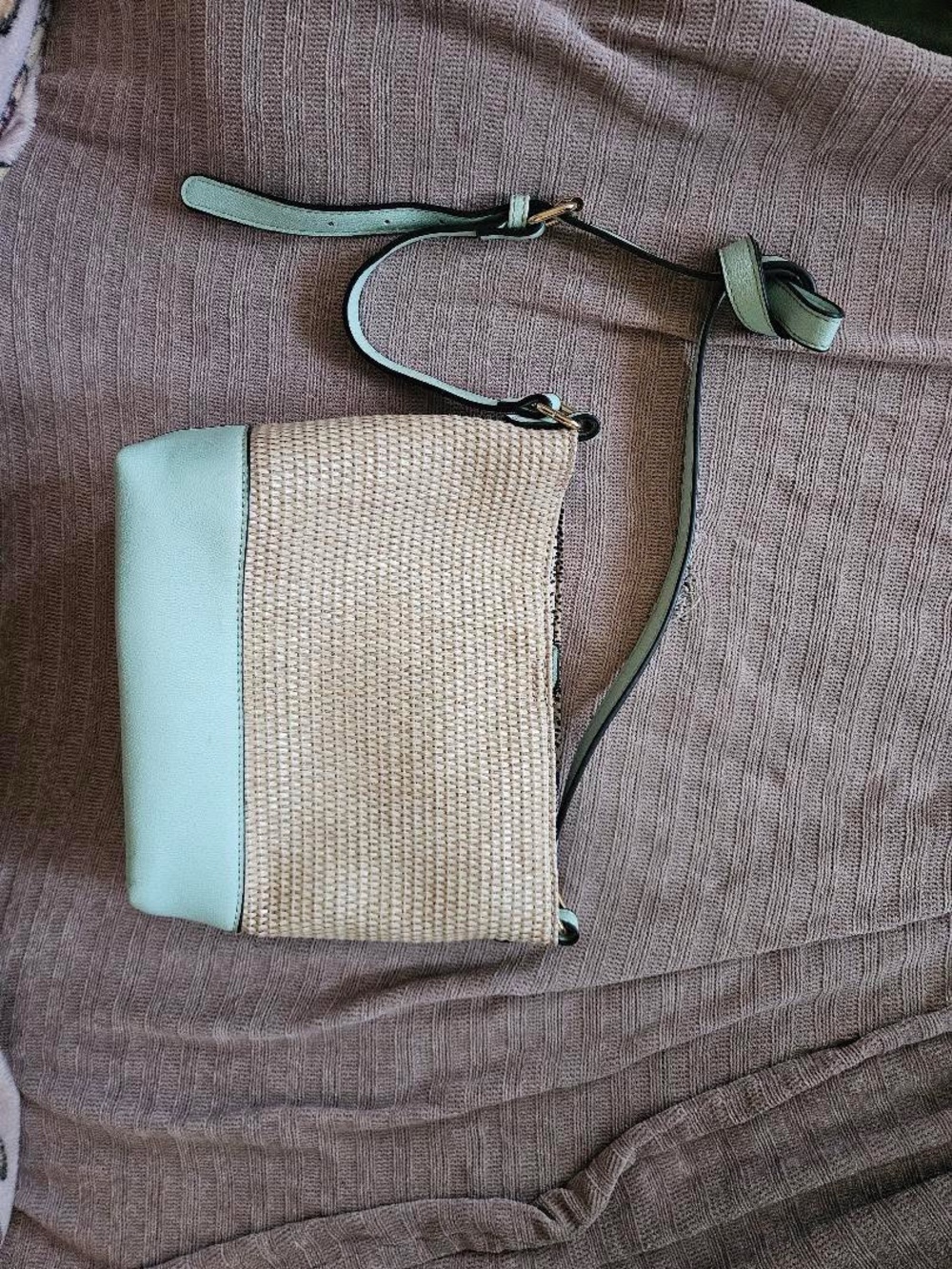 🌊Beachy Summer Mint and Natural Woven Straw Crossbody Bag 🌊 RARE